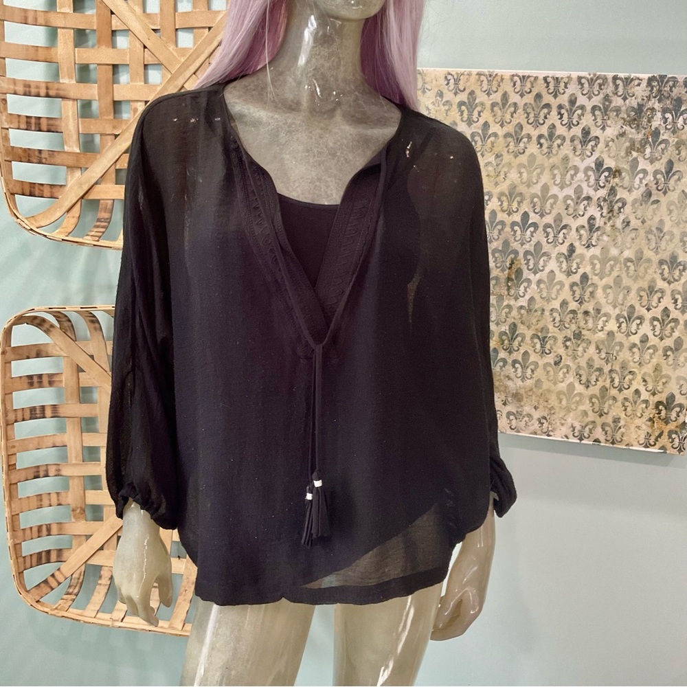 White House Black Market Sheer Black Blouse